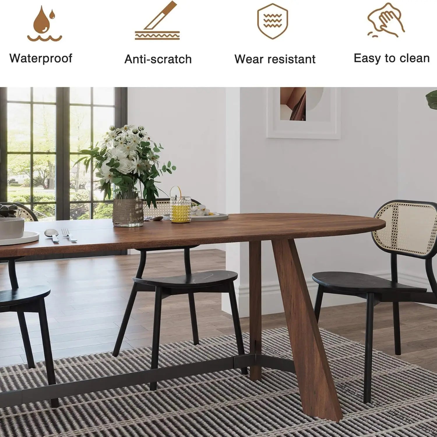 70.86in Rustic Oval Dining Table for 6-8 Person Farmhouse Wood Kitchen Table with Sturdy Tapered Legs for Gathering Meeting Home