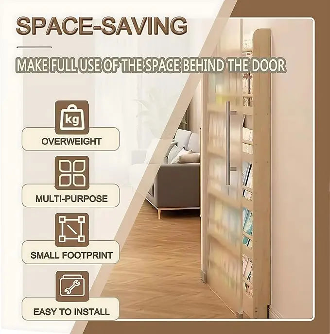 Behind The Door Bookshelf, 6-Tier Wooden Bookcases with Open Display Shelves, Behind The Door Storage Organizer for Toys and Boo