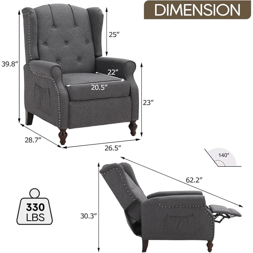 Recliner Chair with Massage and Heat Tufted Fabric Push Back Arm Chair, Recliner Chair for Living Room Bedroom Home The