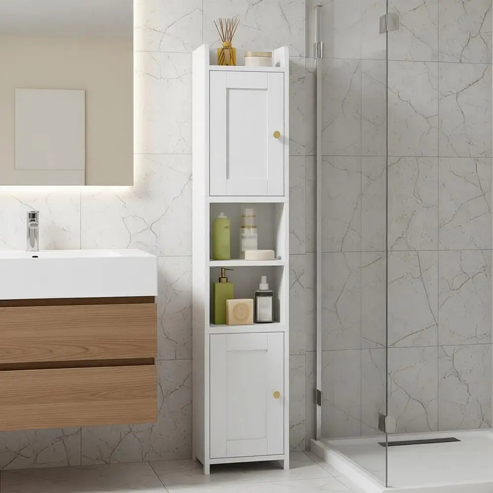 Slim Bathroom Storage Cabinet, Narrow Cabinet with 2 Doors, Small Bathroom Organizers and Storage, Laundry Room Organization or