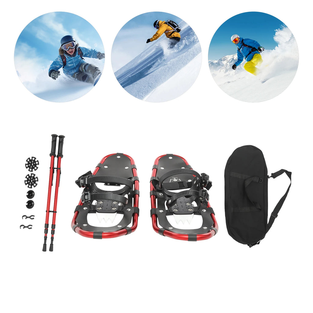 25 Inch Snowshoes with Adjustable Trekking Poles PE Aluminum Anti-Slip for Adults Men Women Outdoor Skiing