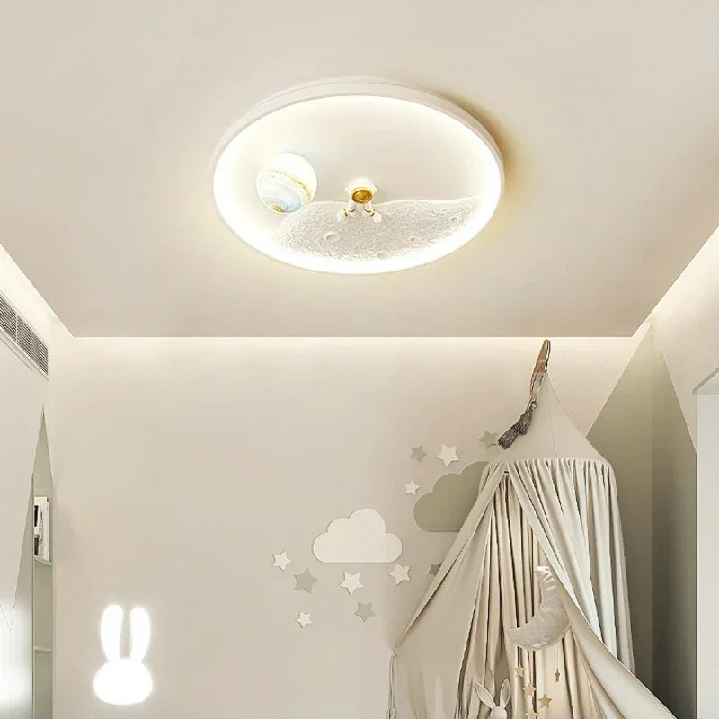 Modern Children's Room Astronaut LED Ceiling Light Bedroom Pendant Light Baby Cartoon Astronaut Moon Home Ceiling Light Fixture