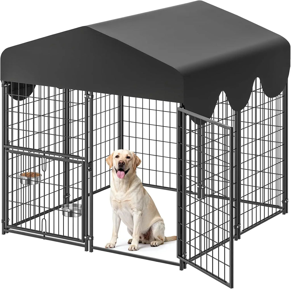 Outdoor Dog Kennel with Rotating Door, Heavy-Duty Steel Frame, Waterproof Cover for Small to Large Pets
