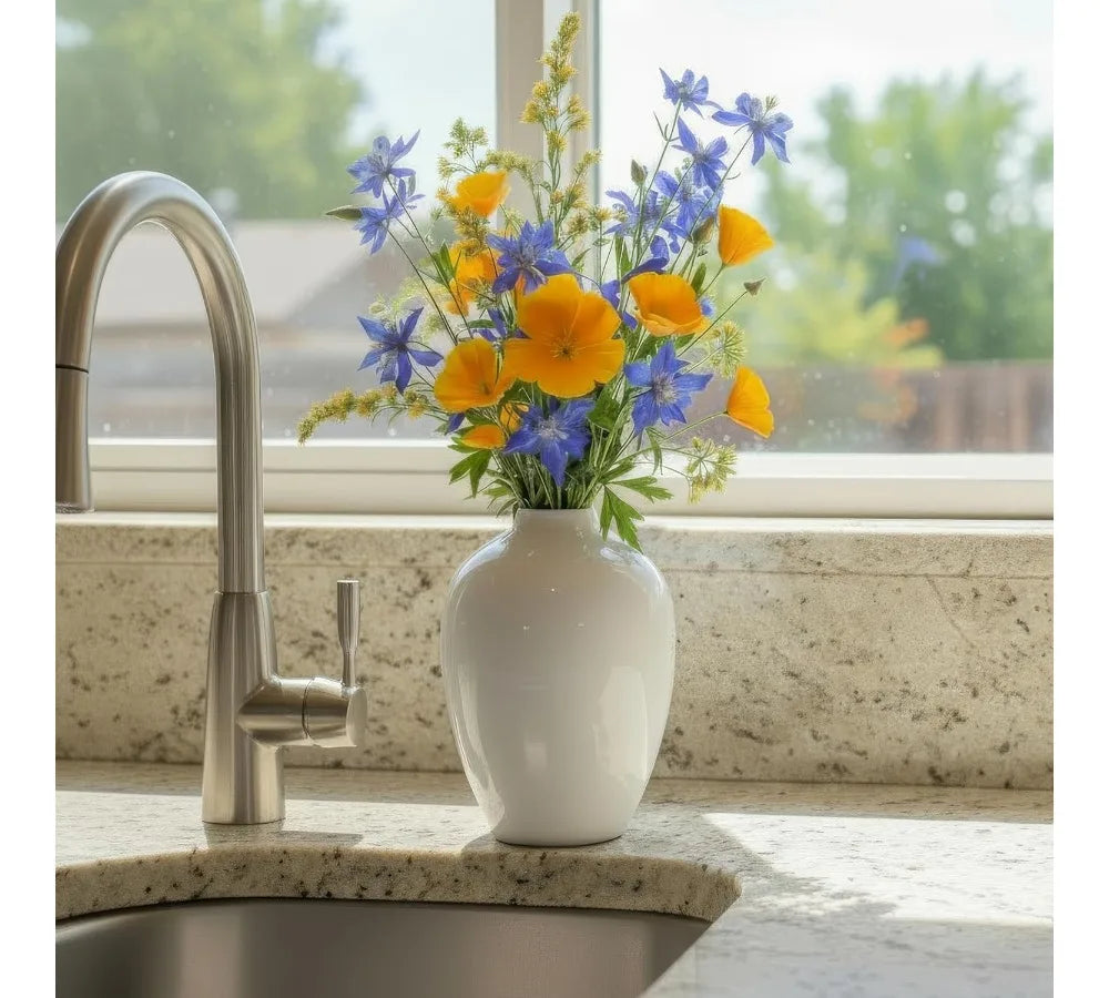 10 Inch Glossy White Porcelain Vase - Tall Ceramic Home Decor for Pampas Grass, Modern Centerpiece