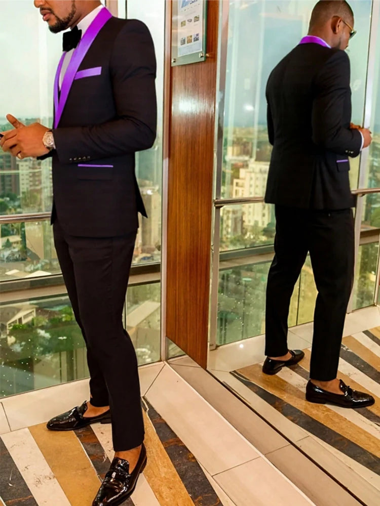 Men's three-piece suit, including tuxedo, slim-fitting suit set, suit jacket, vest, and pants, suitable for dance parties, banqu