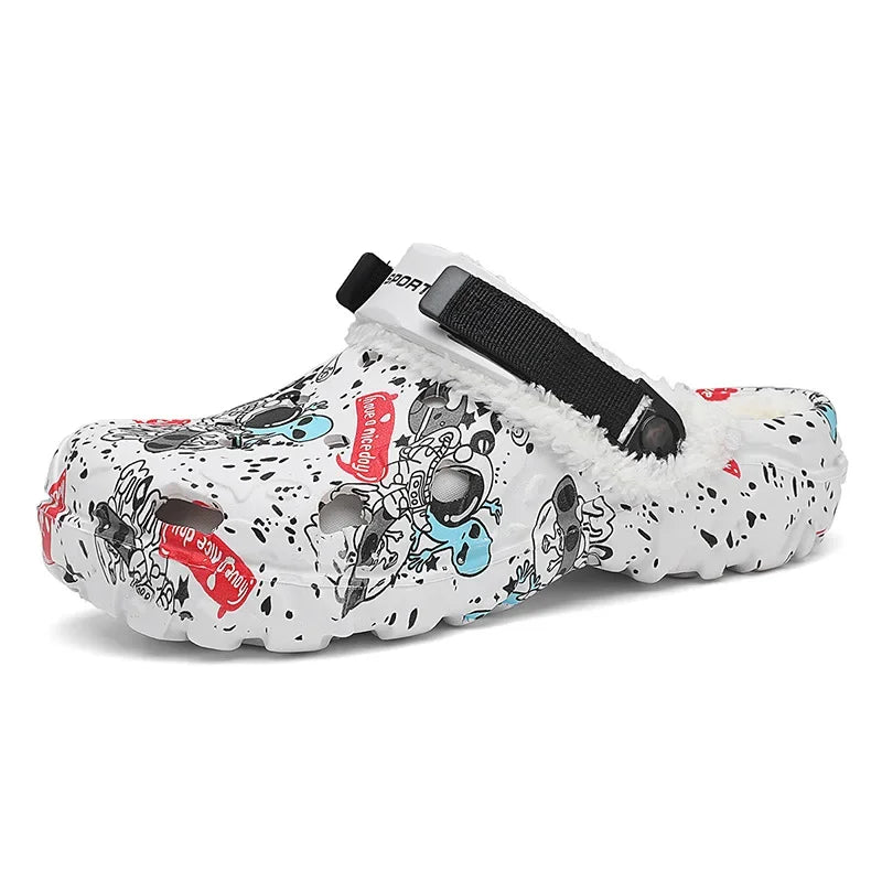 Winter Anti-Slip Fleece Lined Large Size Cotton Slippers Removable Upgraded EVA Clog Shoes for Men Breathable Slip-On Shoes