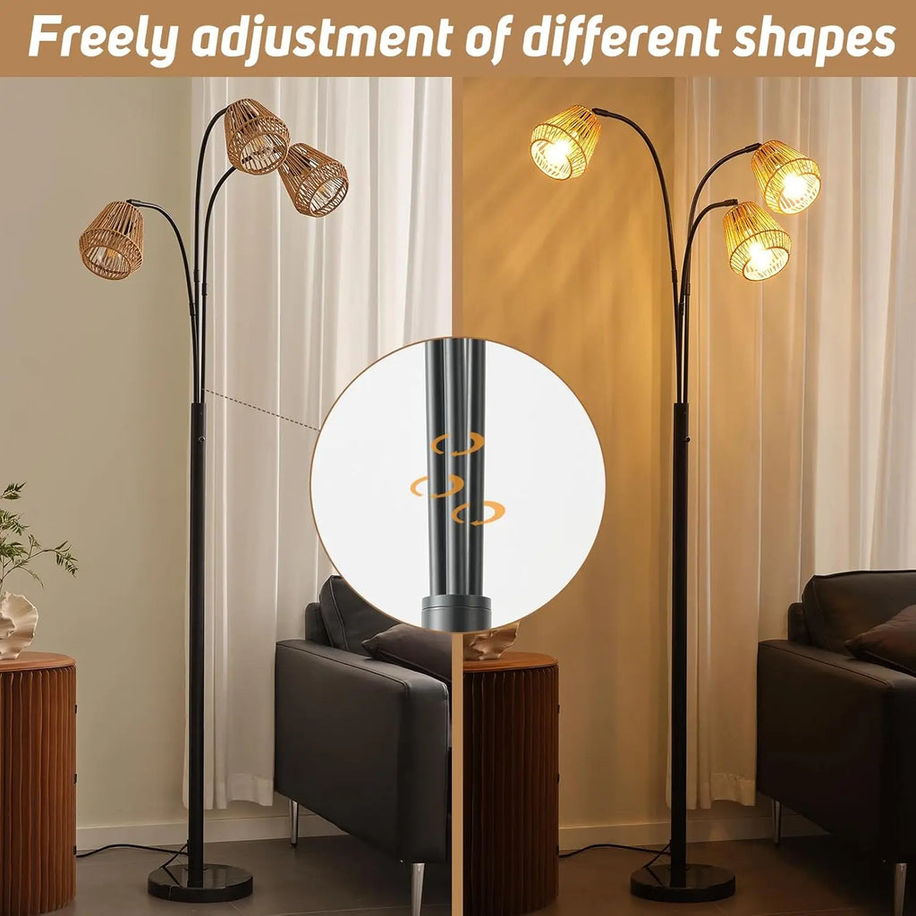 72' Boho Floor Lamp with Rotary Switch, Wicker Shade for Living Room, Coastal Rustic Standing Lamp