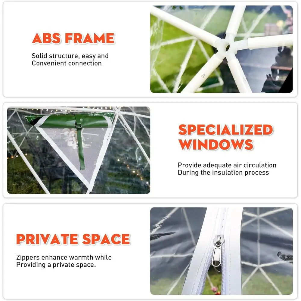 12-Foot Geodesic PVC Dome Tent, Waterproof Outdoor Bubble House with 2 10M Light Strings for Garden, Patio, Events