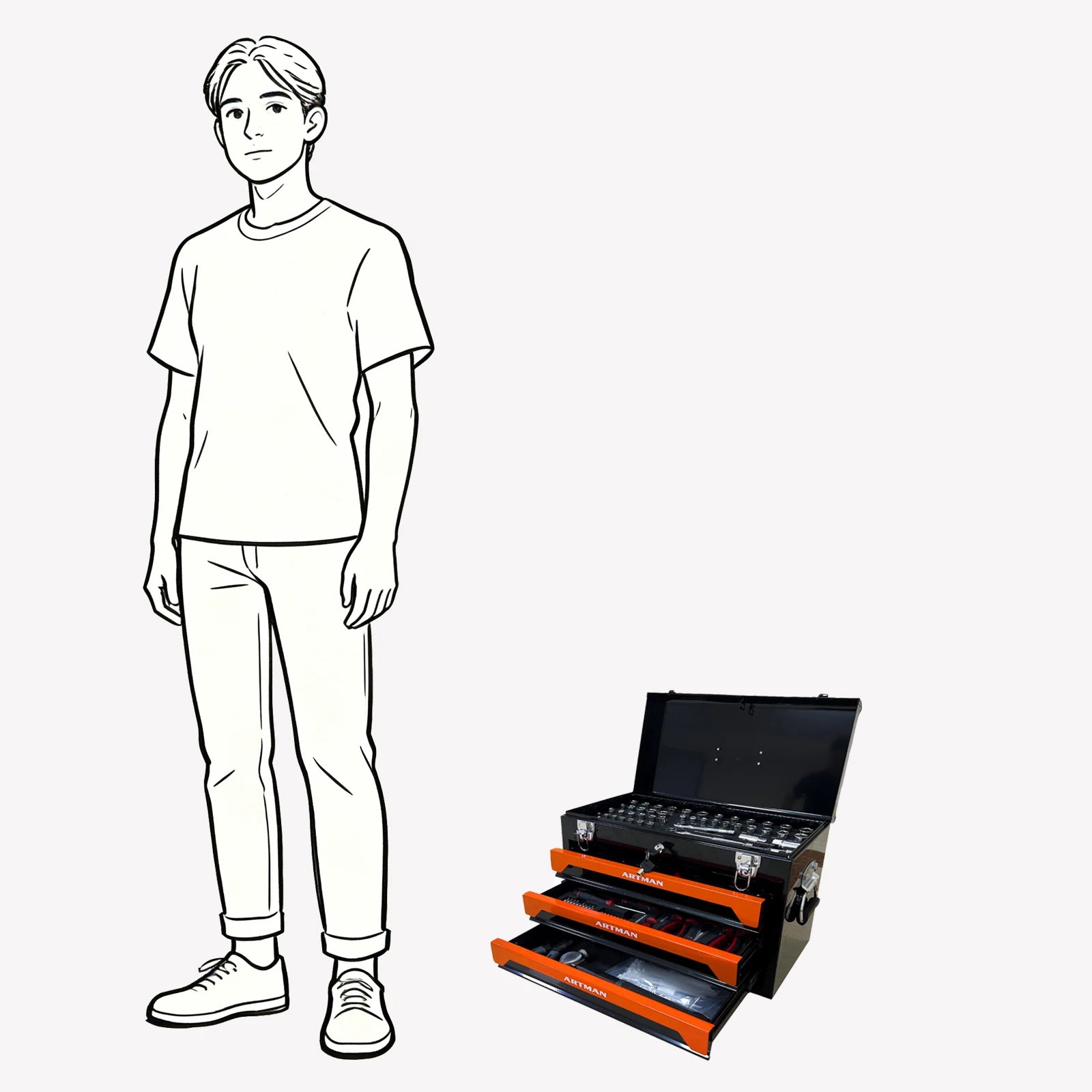 3 Drawer Metal Tool Box,Portable Metal Tool Box with EVC Liner and Lock,tool box organizer,Empty Box,tool chest,garage storage