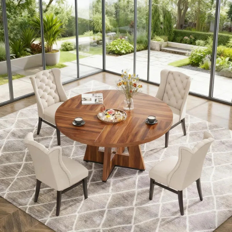 Rustic Wooden Round Dining Table  Outdoor Indoor Garden Patio Furniture for Home Decor