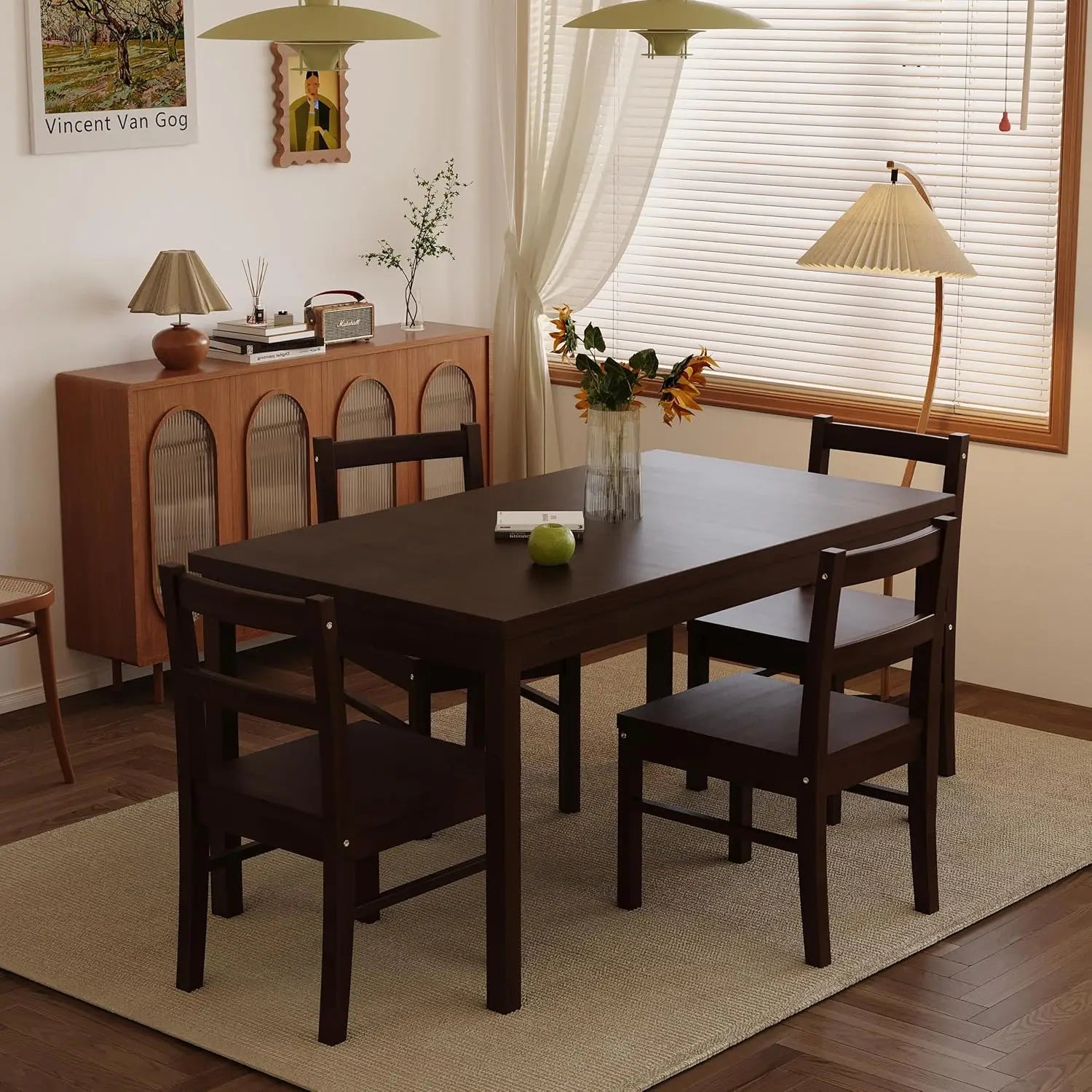 43.3 inch Solid Wood Indoor Modern Rectangular Dining Table Set for 4,Table and 4Solid Wood Dining Chairs for Kitchen,Customized