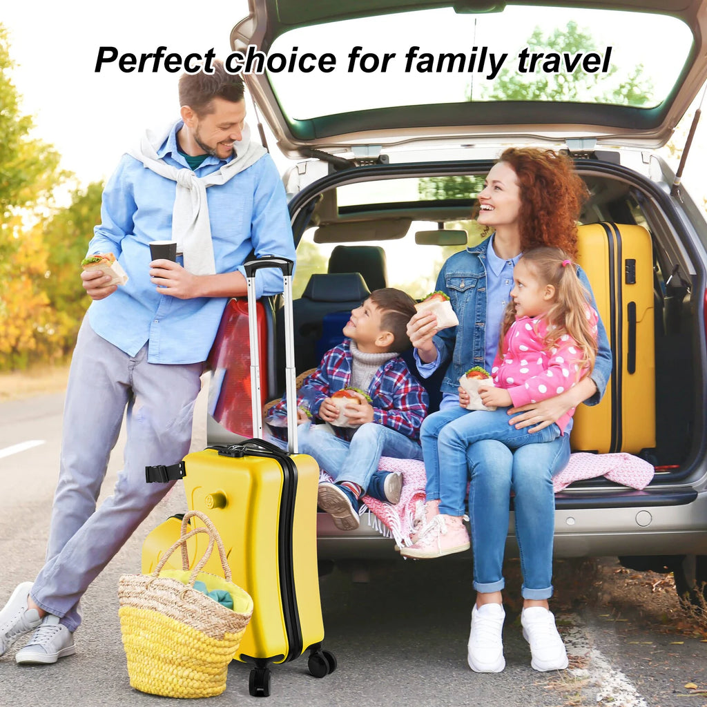 Kids Ride On Luggage 24 Inch, Toddler Travel Suitcase with Safety Belt & Wheels - Yellow Carry On for Airplane,Car Seat,Toddlers