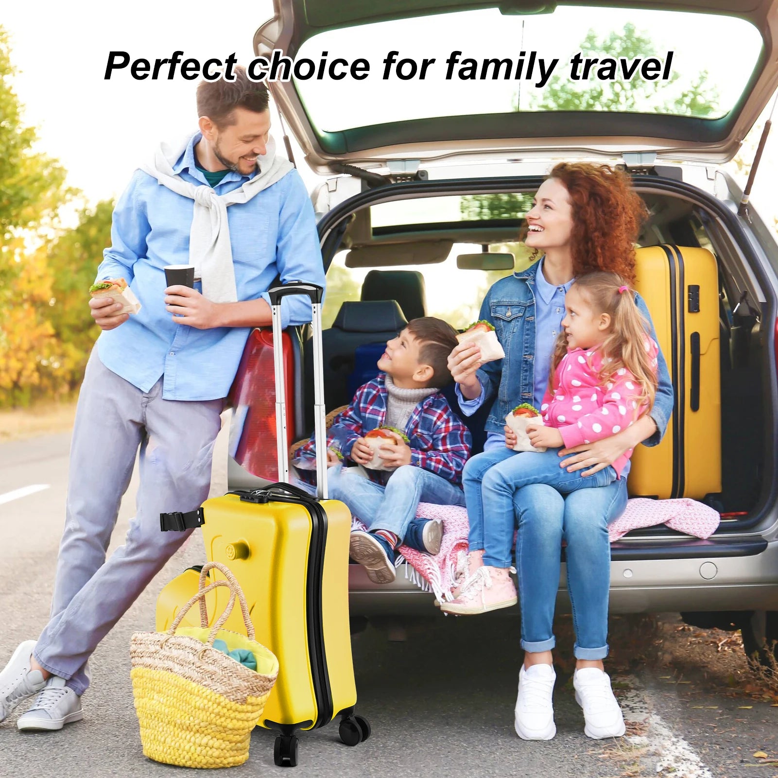 Kids Ride On Luggage 24 Inch, Toddler Travel Suitcase with Safety Belt & Wheels - Yellow Carry On for Airplane,Car Seat,Toddlers