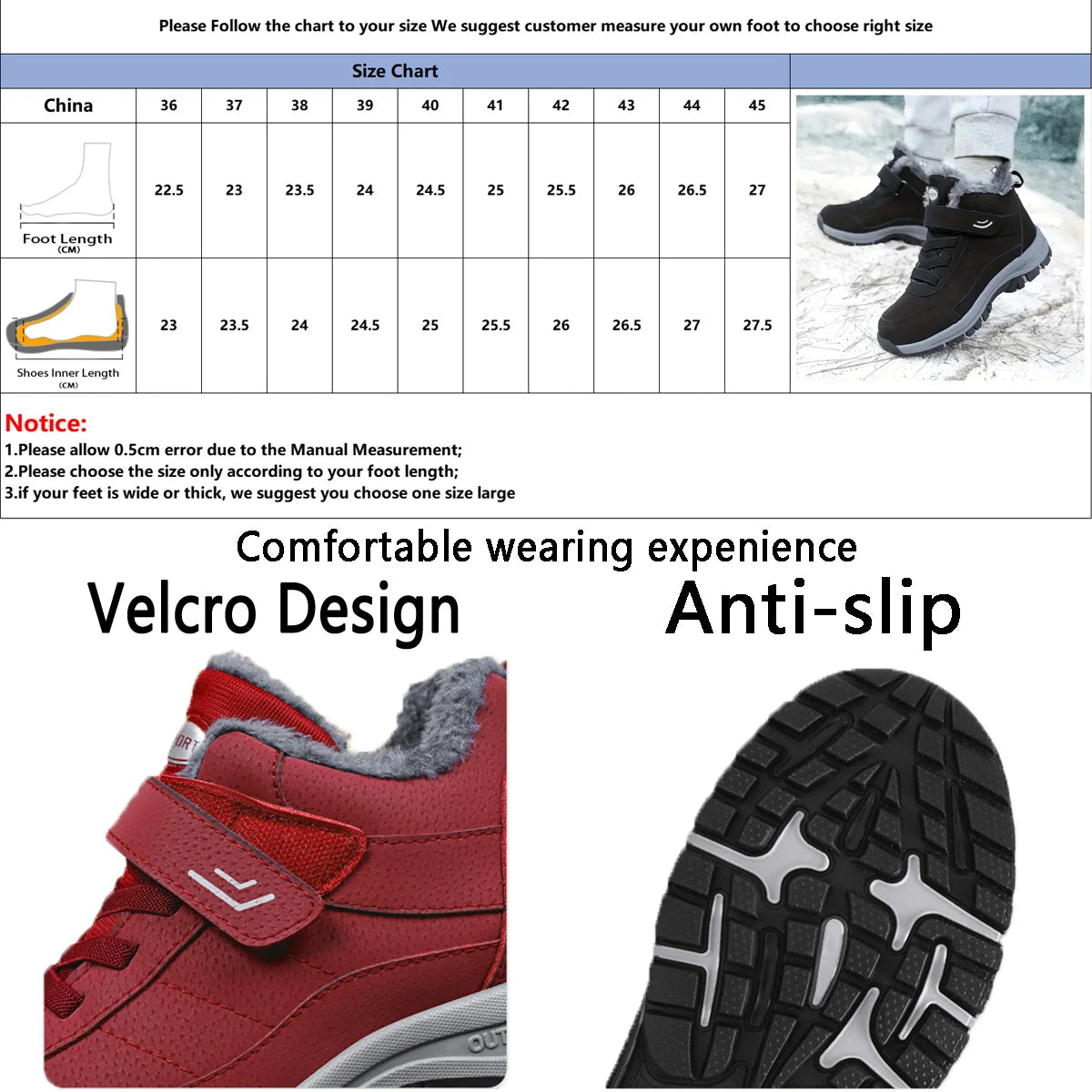 Winter Fashion Casual Outdoor Sneaker Soft Sole Anti Slip Warm Winter Snow Boots Cold Resistant Wear-Resistant Couple style