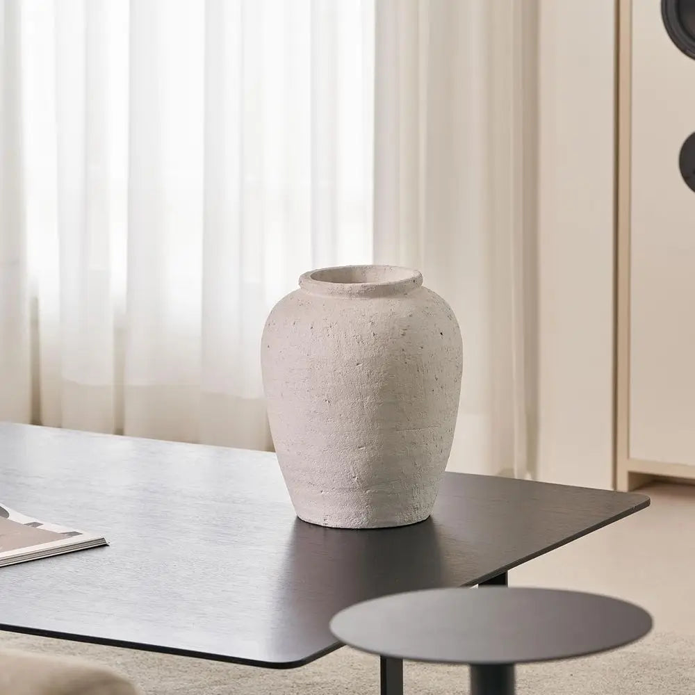 Elegant White Ceramic Zen Vase, 11.8 Tall, Rustic Style, Ideal for Farmhouse Decor and Home Flower Arrangements