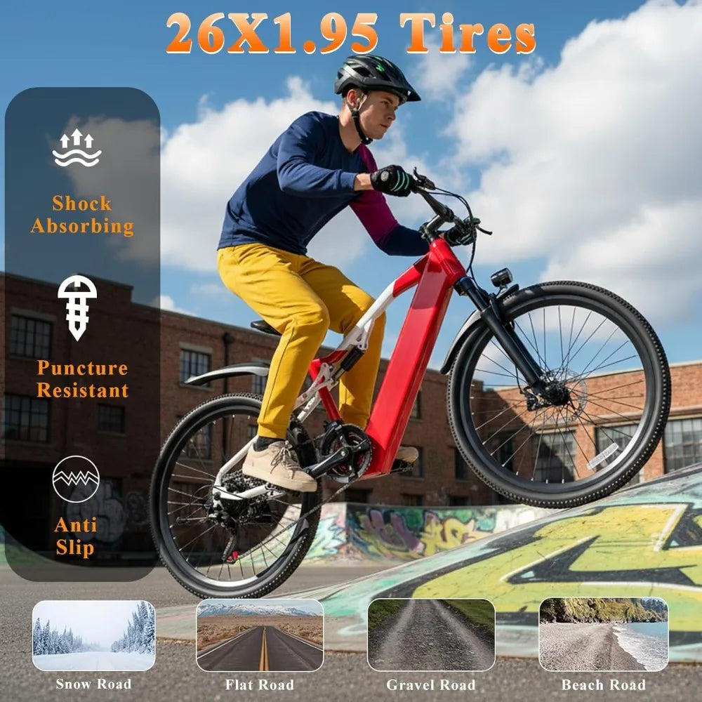 26" Electric Bike for Adult, Peak 1500W Brushless Motor Mountain E Bike, 34.4MPH Top Speed Ebike, 21 Speed, Up to 40 Miles