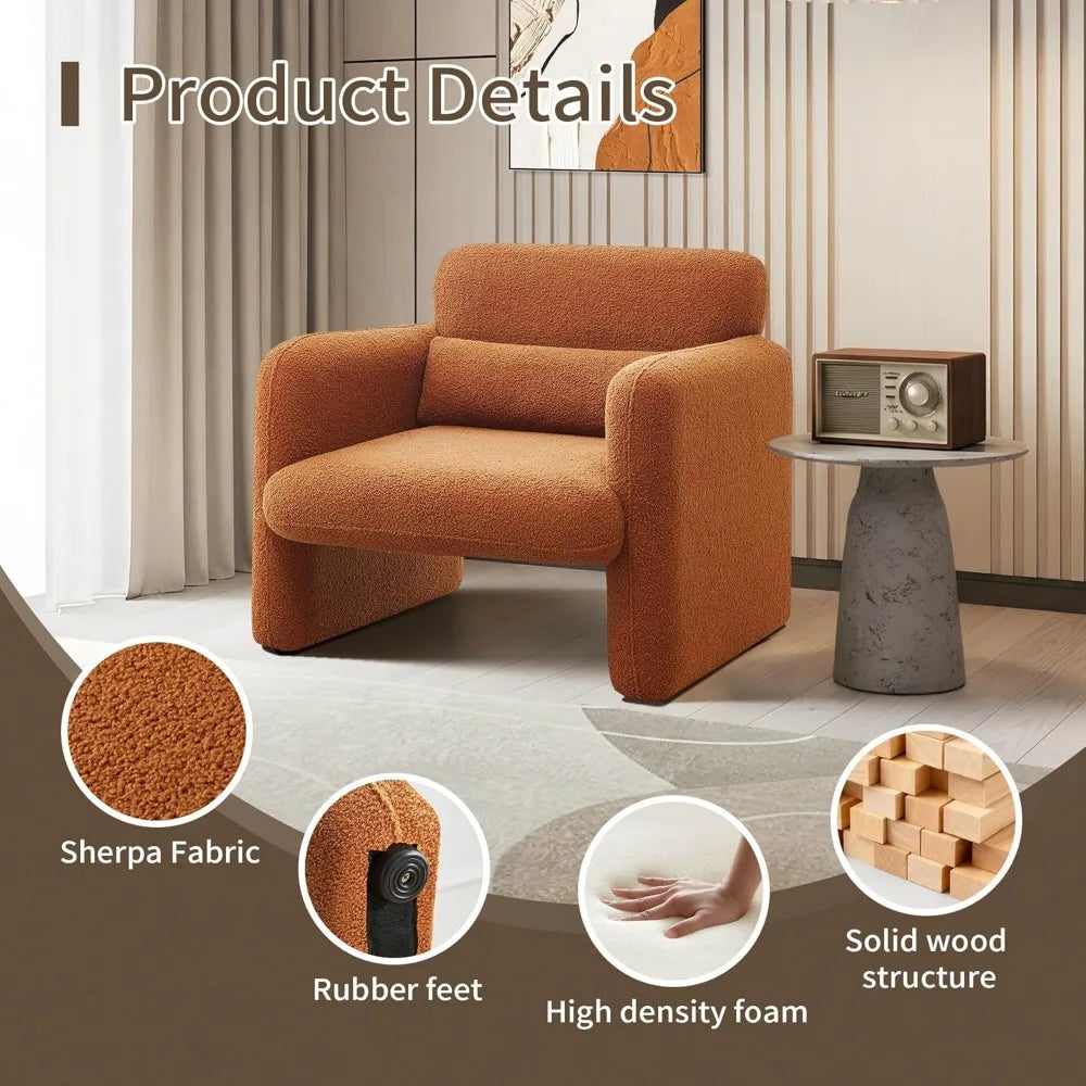 Modern Sherpa Fabric Accent Chair - Comfortable Upholstered Armchair with Waist Pillow for Leisure and Style