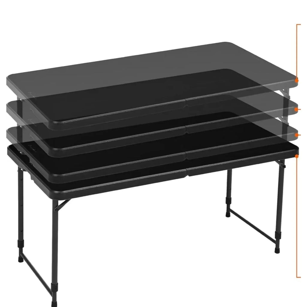 4 Foot Adjustable Height Folding Plastic Table, Black
