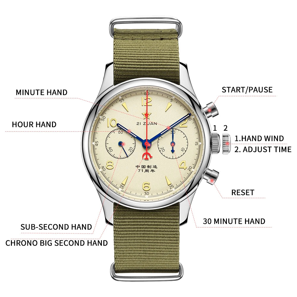 Seakoss 38mm 40mm Men's 1963 Chronograph Acrylic Sapphire Glass With Seagull ST19 Hand Winding Movement Male Mechanical Watches