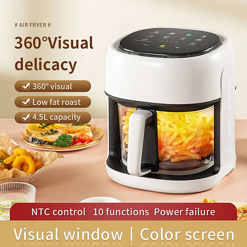 Smart Electric Air Fryer Large Capacity Convection Oven - Oil-Free Deep Fryer with 360° Baking Viewable Window for Home Kitchen