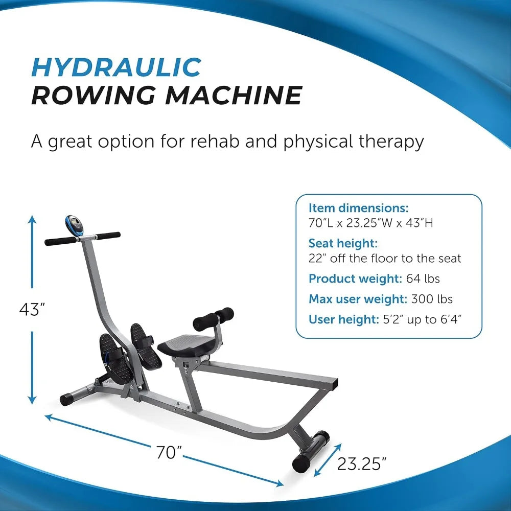 Hydraulic Rower Machine with Smart Workout App - Rowing Machine with Adjustable Resistance for Home Gym Fitness