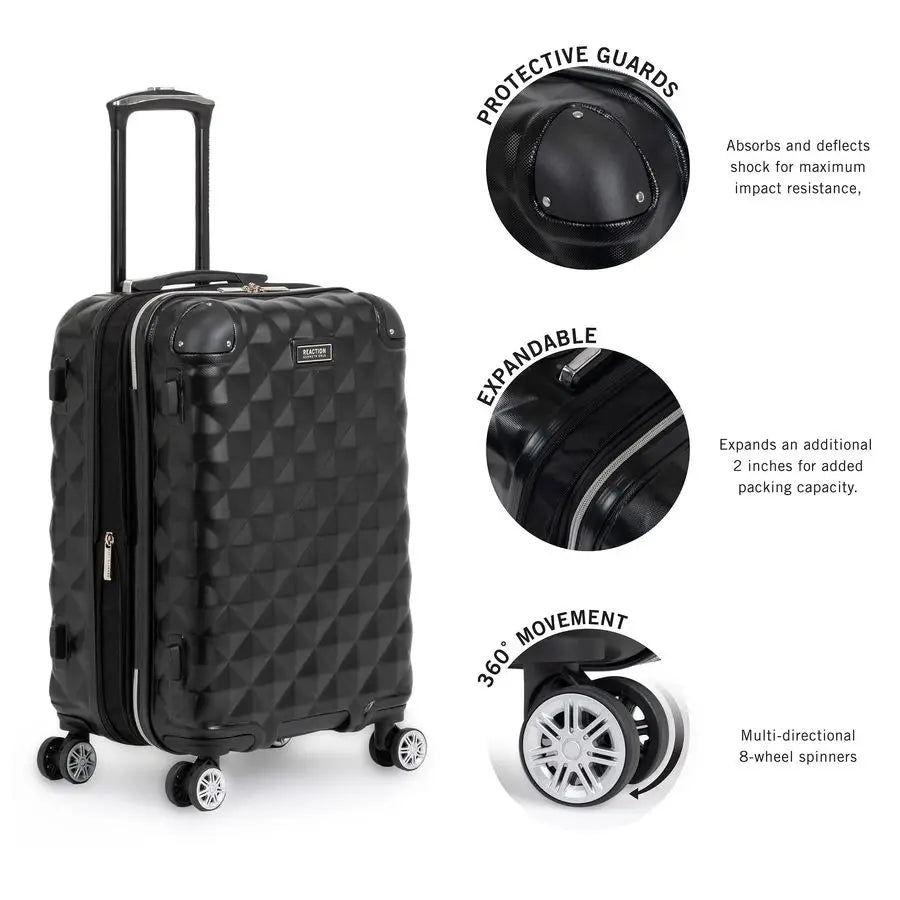 Tower Collection Lightweight Hardside Expandable 8Wheel Spinner Travel Luggage, Black, 2Piece Bundle Carry On Backpack