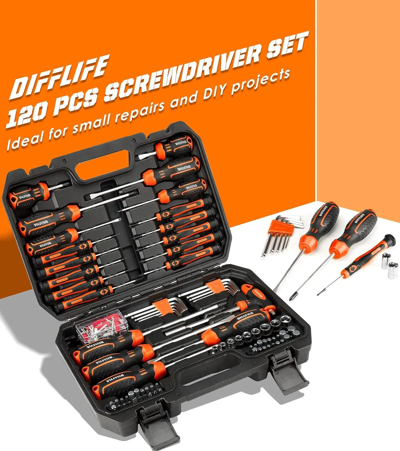 120-Piece Screwdriver Set with Case, Magnetic Slotted, Phillips, Hex, Pozidriv, Torx - Precision Tools for Men