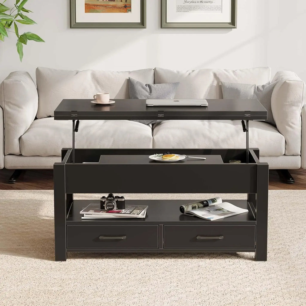 Convertible Lift-Top Coffee Table with Drawers, Hidden Storage, Multi-Function for Living Room and Dining