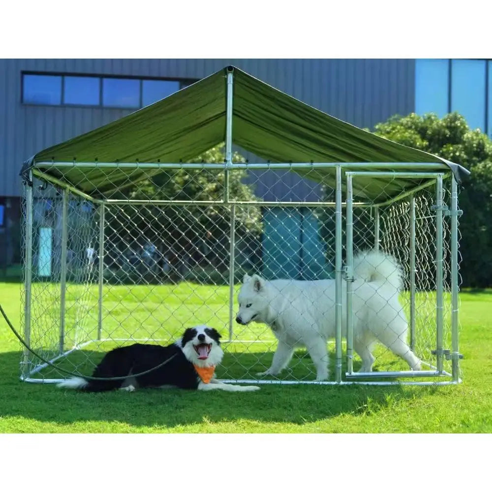 Outdoor Dog Enclosure Heavy Duty Dog Kennel House Mesh Dog Big Cage Pet Kennel Steel Fence with Secure Lock 6.56'x 6.56'