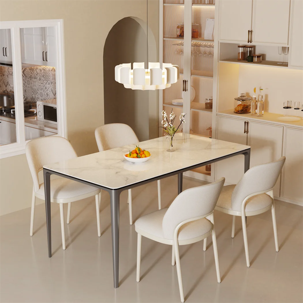 LUVODI 1.6m Luxury Dining Table Rectangle Kitchen Room Table with Marble Cover Tempered Glass Top Non-rusting Aluminum Legs