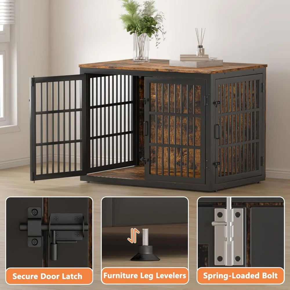 Heavy-Duty Large Dog Crate - 43.3 Indoor Metal Kennel, Indestructible for Big Dogs, Double Door Furniture