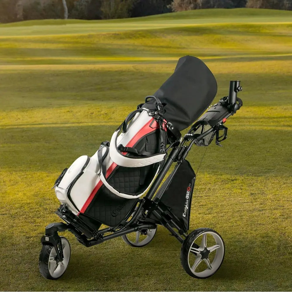 Caddytek CaddyLite ONE-Swivel V8 Golf Trolley - Compact 3-Wheel Folding Cart with 360° Steering, Adjustable Handle, Cooler Baske