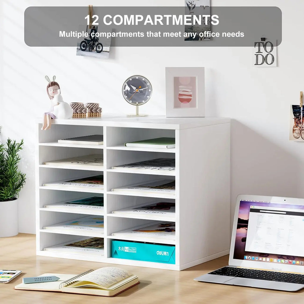 Wooden Desktop Mail Sorter Organizer with 12 Compartments for Office Home School Classroom Storage