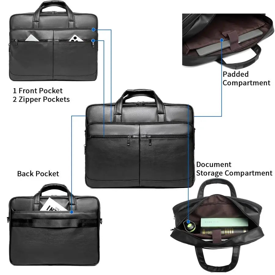 Leather Messenger Bag, 15.6 Inch 17.3 Inch Laptop Briefcase Satchel Computer Shoulder Bag Business Handbag