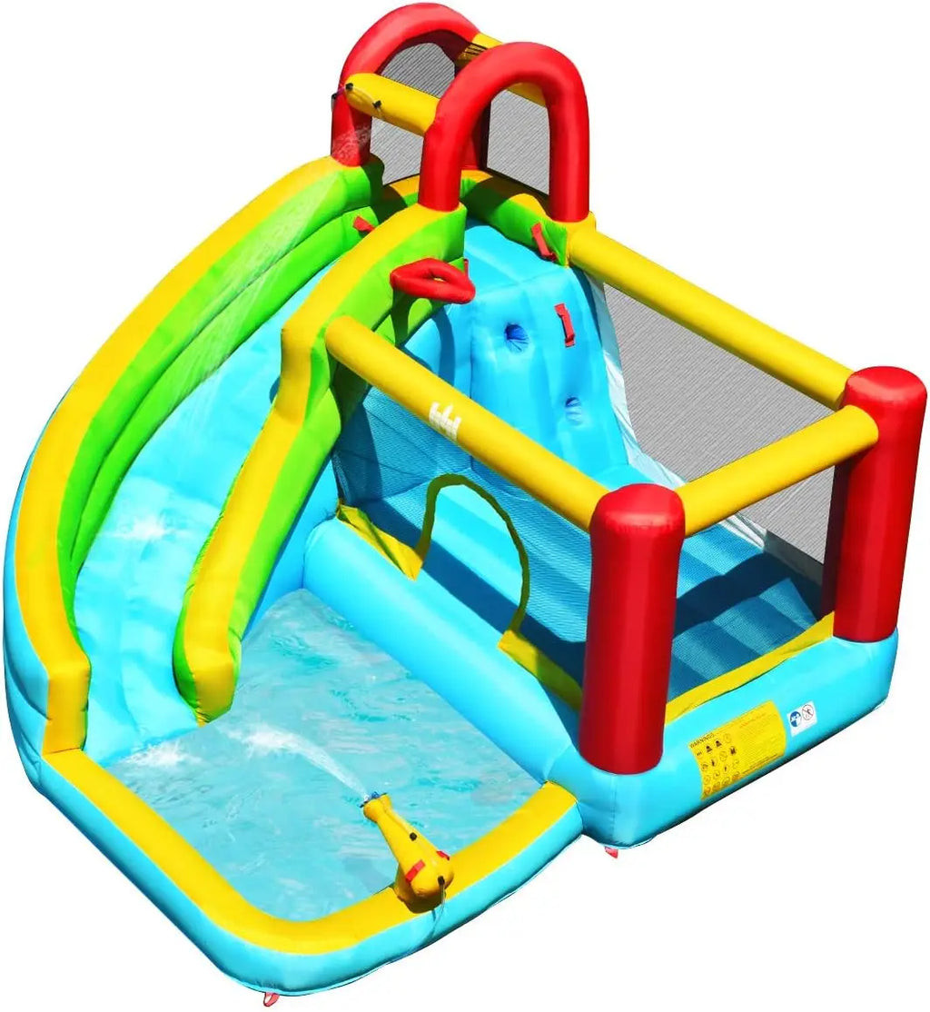 Inflatable Water Slide & Bounce House w/Splash Pool, Climbing Wall, Indoor/Outdoor Blow Up Water Slide for Kids & Adults (735w B