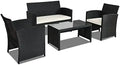 4-Piece Rattan Patio Furniture Set, Outdoor Wicker Sofa with Cushions & Glass Table
