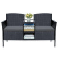 Greesum Patio Loveseat Outdoor Wicker Furniture Conversation Set with Soft Cushions and Built-in Coffee Table for Lawn Garden B