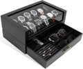12-Slot Wooden Watch Case with Glass Lid and Drawer, Ideal Gift for Men and Women