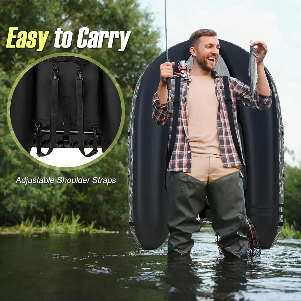 350lbs Inflatable Fishing Boat with Paddle, Pump, Flippers, Fish Hook Stators, Fish Ruler, Storage Pockets, Portable Backpack Be