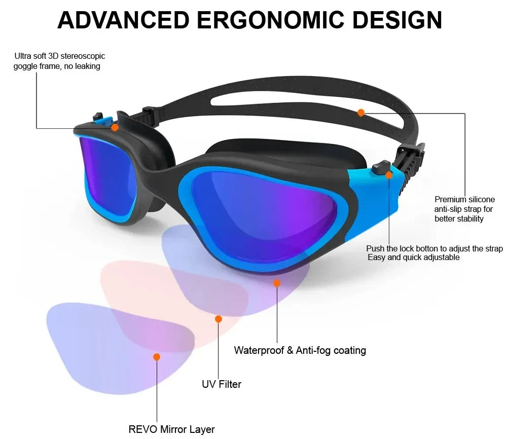 Adult Anti-Fog UV Protection Lens Men Women Swimming Goggles Waterproof Adjustable Silicone Swim Glasses Adults with Bag Holster