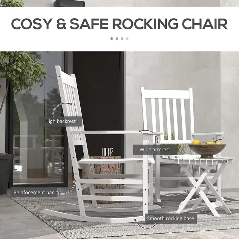 3 Piece Patio Rocking Chair Set, Outdoor Wood Conversation Set w/ 2 Rockers & 1 Coffee Table, Poplar Wooden Rocking Bistro
