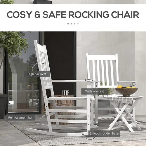 3 Piece Patio Rocking Chair Set, Outdoor Wood Conversation Set w/ 2 Rockers & 1 Coffee Table, Poplar Wooden Rocking Bistro