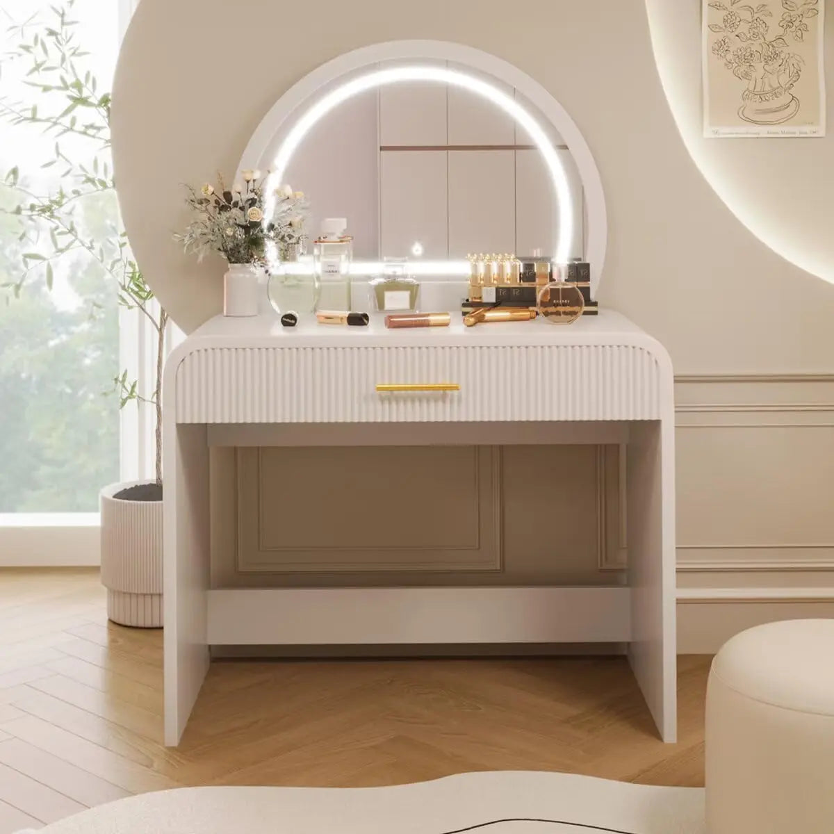 39" Makeup Vanity Table with Mirror Touch Screen Lighted Mirror, Dressing Table with Drawer for Bedroom