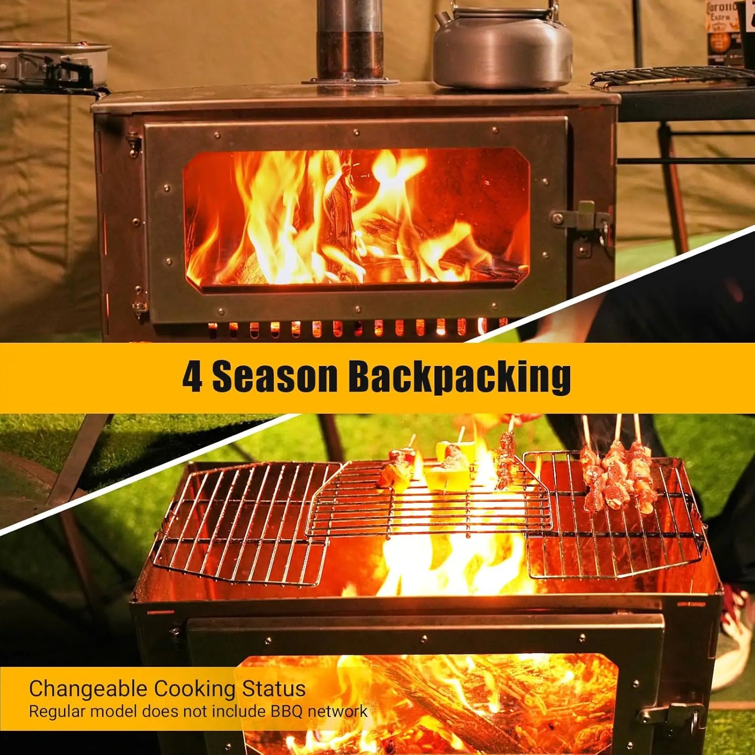 Hot Tent Stove, Wood Burning Stove, Portable Stainless Wood Stove with Cooking Grill,for Outdoor Camping Cooking and Heating