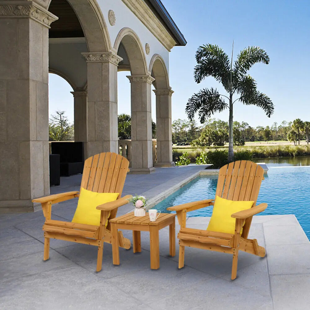 Set of 2 Adirondack Outdoor Patio Deck Wood Lounge Chair Folding Patio Furniture