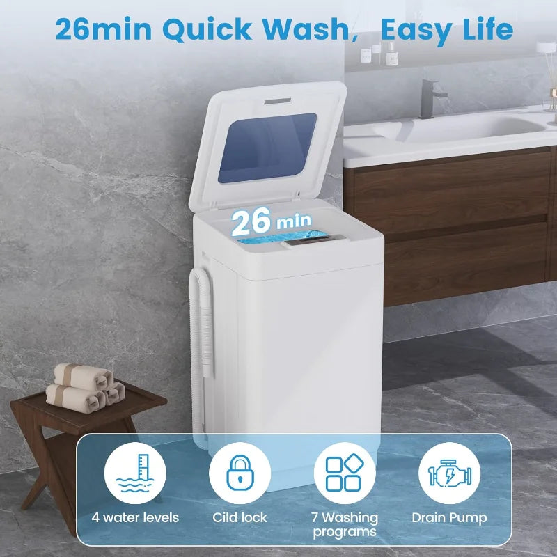 VCJ Portable Washing Machine, 18lbs Fully Automatic Washer with Stainless Steel Tub, 7 Wash Programs, 380W Powerful Motor