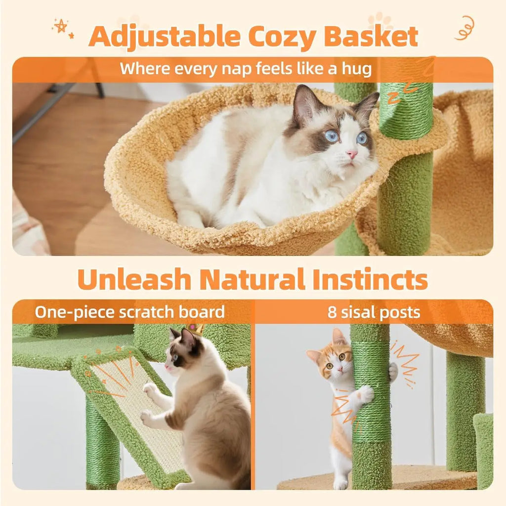 71-Inch Multi-Level Cat Tree with 8 Sisal Posts, Hammock & Condo for Large Indoor Cats