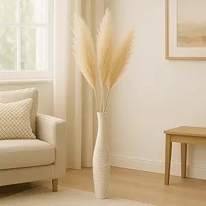 Large White Wooden Floor Vase - 26 Inch Tall Home Decor for Fake Plants and Pampas Grass Arrangements