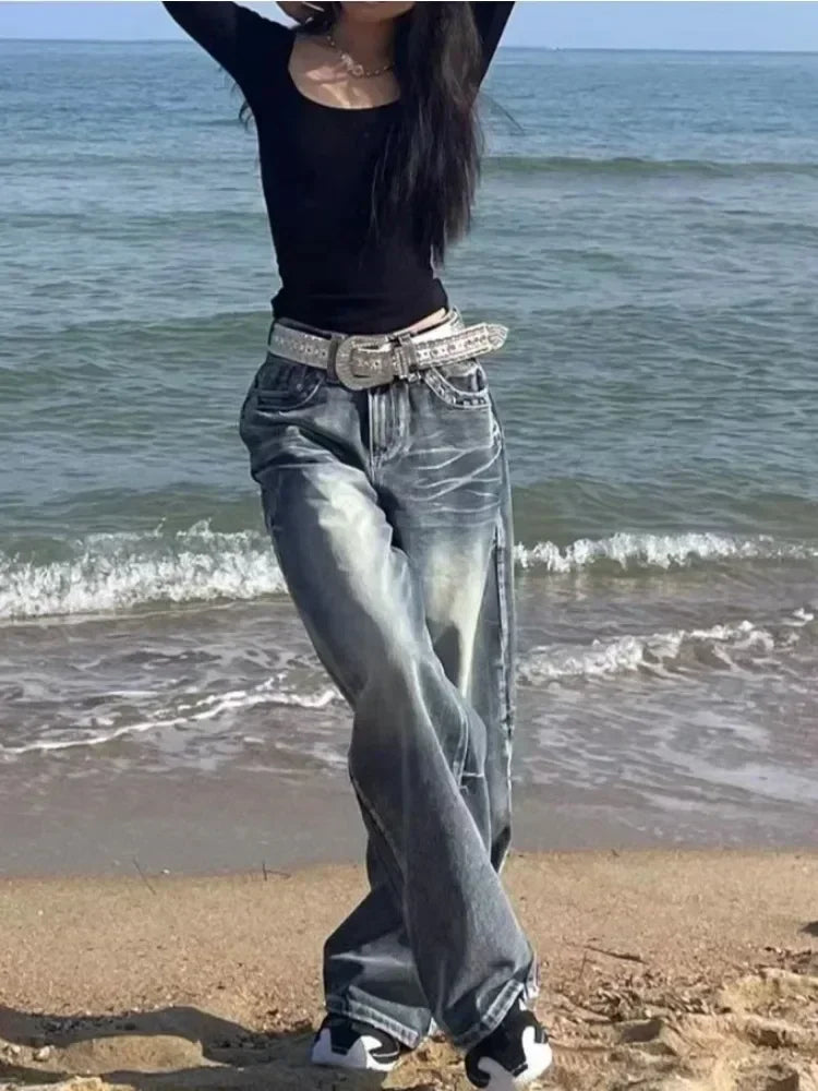 Y2k 2000s Vintage Baggy Jeans Woman Harajuku Streetwear Oversize Denim Pants Korean Style Gyaru Grunge Hip Hop Trousers Good