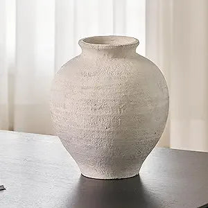 Large White Ceramic Zen Style Vase, 11 Inches Tall, Rustic Terra Cotta Pitcher, Distressed Farmhouse Decor, Pottery Art, Long Ta